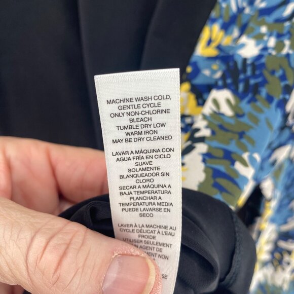 Chicos Top Womens 0 US Small Black Blue Floral Drops Bishop Long Sleeve Knit NWT - Picture 8 of 11